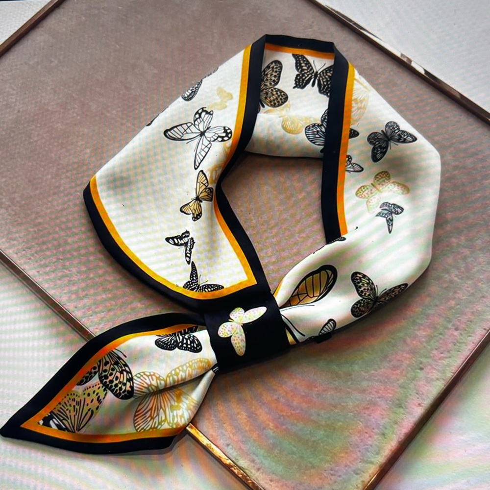 Butterfly Print Loop Scarf - Black, White, Yellow